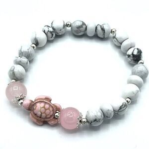 Crystal beaded stretch bracelet ONE NEW rose quartz howlite turtle reiki meditat
